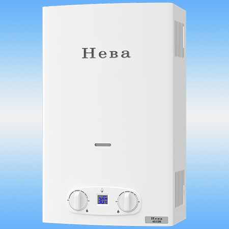 Колонка газовая NEVA 4513 M 26кВт, клапан сброса, белая 550х210х340