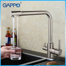 Смеситель для кухни, под фильтр GAPPO G4399-1 однорычажный, высокий круглый излив, сталь