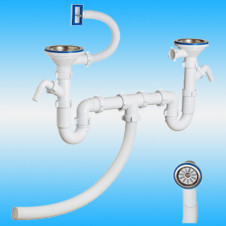 Сифон для мойки ОРИО S-41542 ø 3 1/2x40 двойной, с 2 отв. с/м, универс. перелив, гибкой трубой 40
