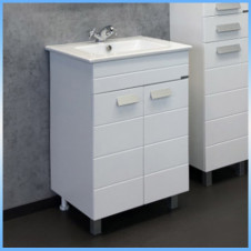 Тумба напольная COMFORTY Модена 60 с умывальником, белый глянец (Quadro 60) 610х870х470