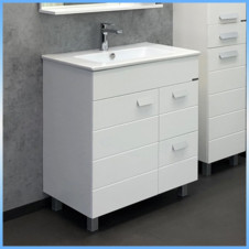 Тумба напольная COMFORTY Модена 75 с умывальником, белый глянец (Quadro 75) 750х870х465