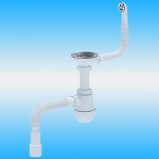 Сифон для мойки АНИ ПЛАСТ А0142SА15 ø 3 1/2x40 с круглым переливом мойки и гибкой трубой 40х40/50