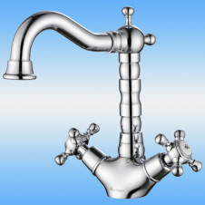 Смеситель для умывальника AKSY BAGNO Lucia 202 Chrome двухвентильный, круглый излив, хром