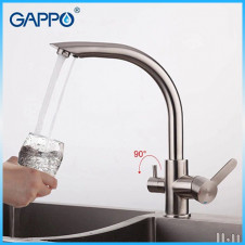 Смеситель для кухни, под фильтр GAPPO G4399 однорычажный, высокий круглый излив, сталь