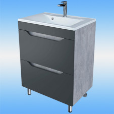 Тумба напольная Stella Polar Абигель 65 2 ящика, серый, цемент 650х444х850 с умывальником Milen 65