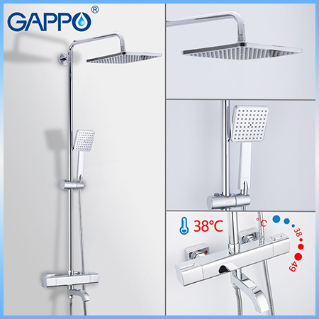 Душевая стойка GAPPO G2491 смеситель термостат с изливом, верхней и ручной лейкой, хром