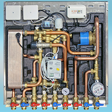 Квартирная станция VALTEC CONTROL SAT с теплообменником, теплосчётчиком на 1,5 м3/час, ГВС, насосом