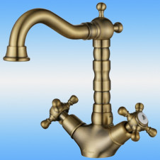 Смеситель для умывальника AKSY BAGNO Lucia 202 Bronze двухвентильный, круглый излив, бронза