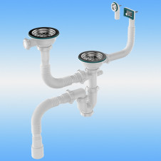 Сифон для двойной разноур. мойки AQUANT UD0130-12-MR ø 3 1/2x40 унив. перелив, г/трубой 40х40/50