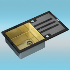 Мойка врезная ZorG INOX GLASS 780x510x200 бронзовая мойка, черное стекло