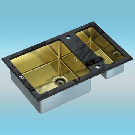 Мойка врезная ZorG INOX GLASS 800x510x190 бронзовая мойка, черное стекло, 2 чаши
