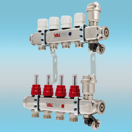 Коллекторная группа VALTEC нерж, со встр. расх. в сборе ø 1х2 выход Евроконус ø 3/4