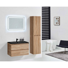 Тумба подвесная VINCEA ALBA RA800 светлый дуб + раковина искуственный камень (черная) 794х476х500